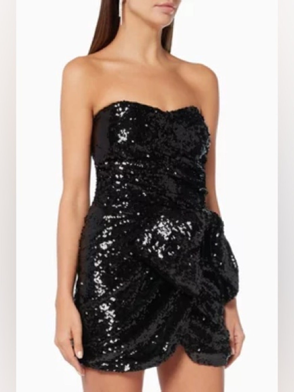 NWT Elisabetta Franchi Black Sequin Bow Mini Dress Strapless Sweetheart Sz 42
